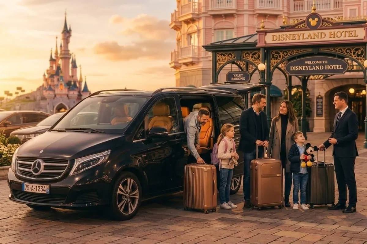 Family transfer van arriving at Disneyland Paris