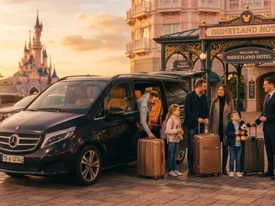 Family transfer van arriving at Disneyland Paris