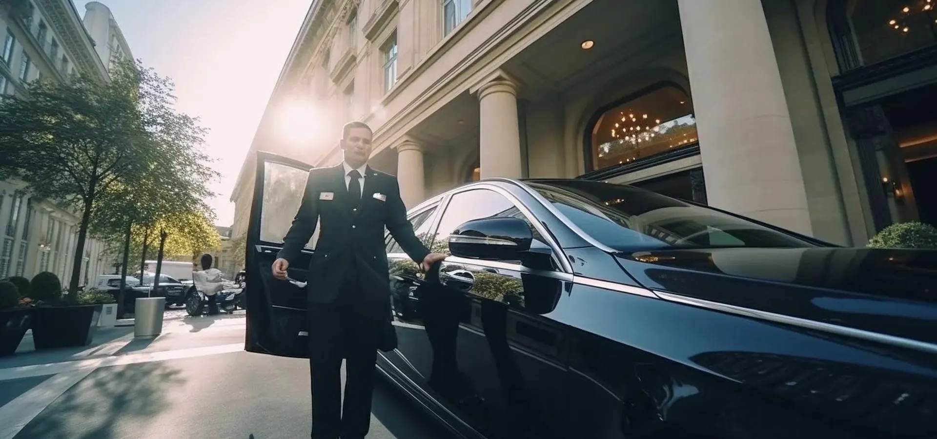 Private chauffeur car on a Paris boulevard at dusk