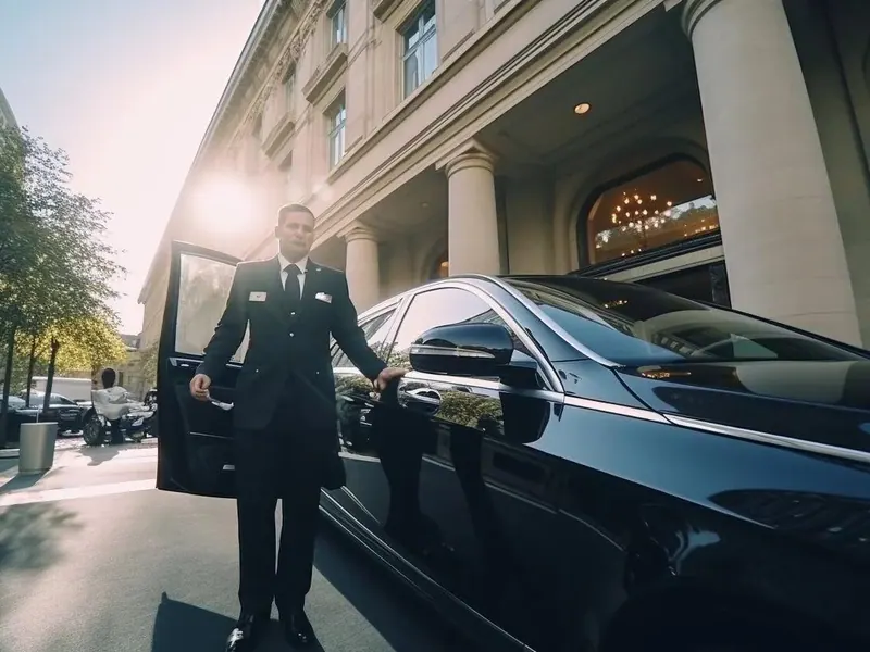 Private chauffeur car on a Paris boulevard at dusk